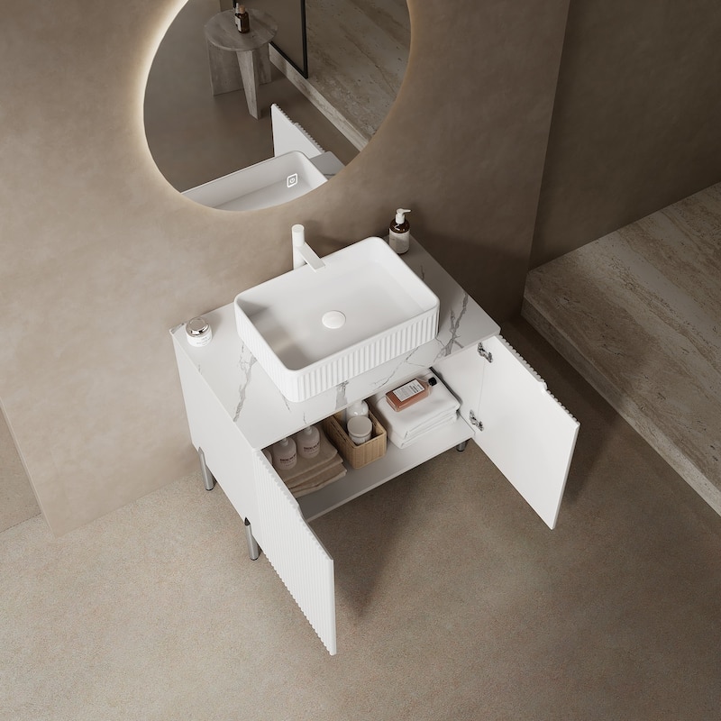 30 in. W Single Sink Freestanding Bath Vanity with Carrara White Sintered Stone Top