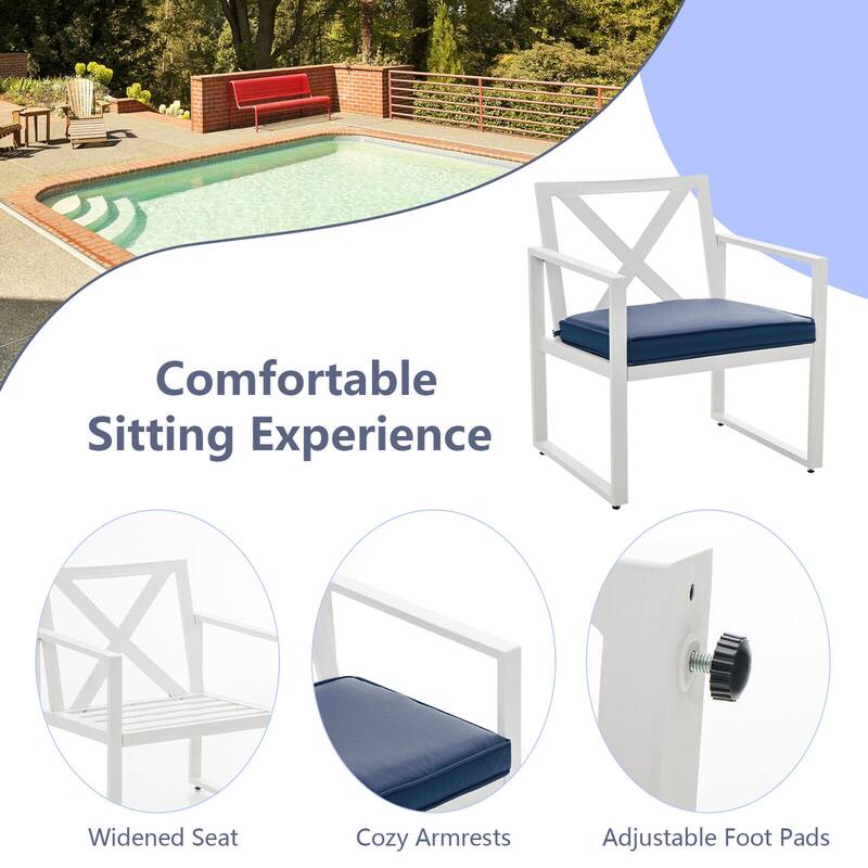 Gymax 4PCS Patio Furniture Set Outdoor Conversation Set Metal Frame w/
