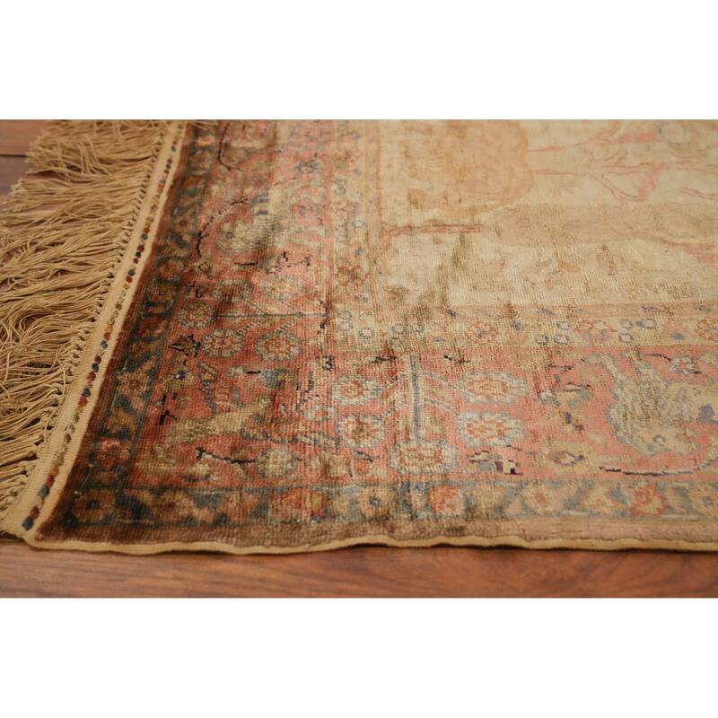 Hand Knotted Traditional Silk Yellow Animal Pictorial Area Rug - 5' 10'' X 4' 0''