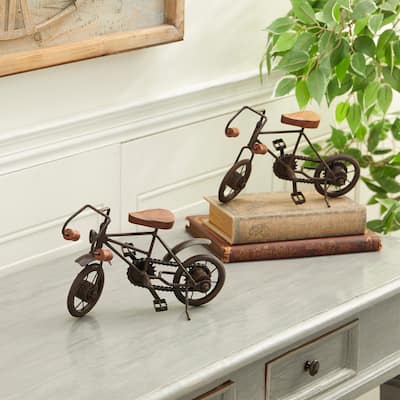 Black or Gold Metal Bike Sculpture with Wood Accents (Set of 2)
