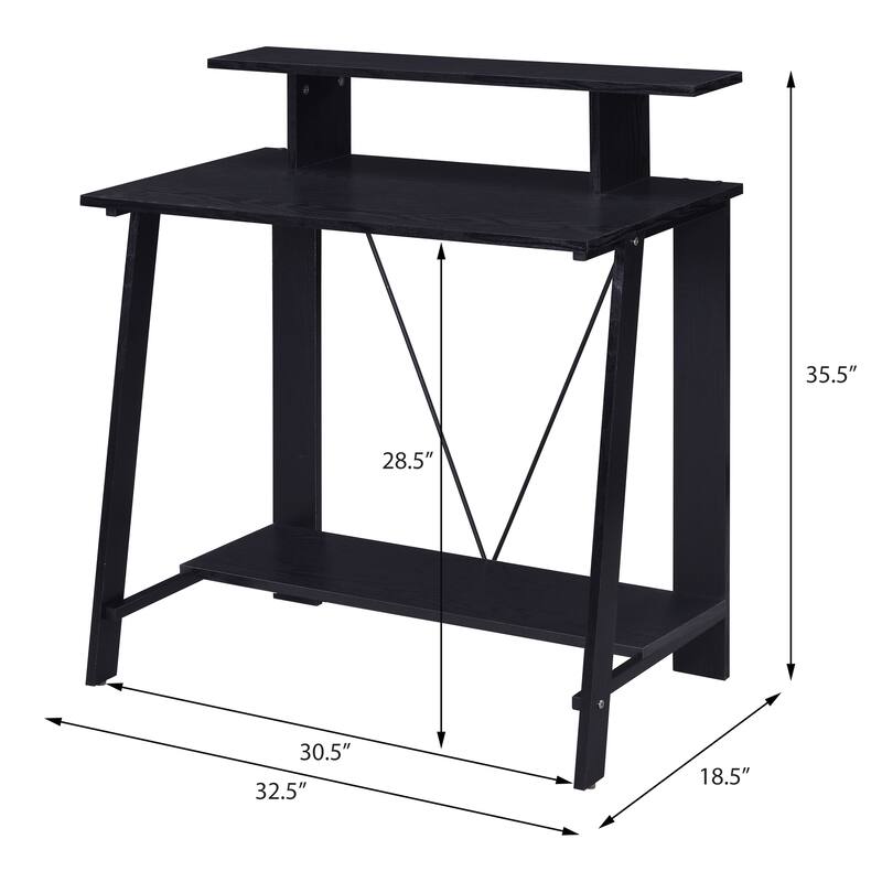 Modern Writing Desk with Storage Shelves and Sturdy Metal V-Back Reinforcement for Home or Office Workspace