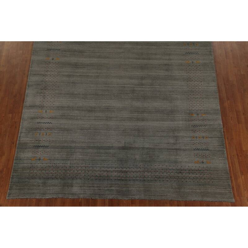 Green & Gray Gabbeh Indian Area Rug Handmade Wool Carpet - 8'2" x 9'10"