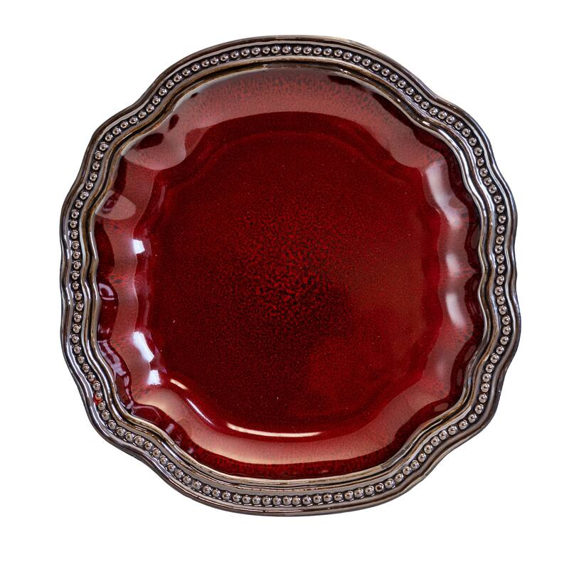 Royal Maroon Embossed Stoneware Dinnerware Set 16 Piece