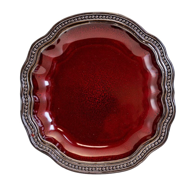 Ruby Empress 16 Piece Beaded Rim Stoneware Dinnerware Set
