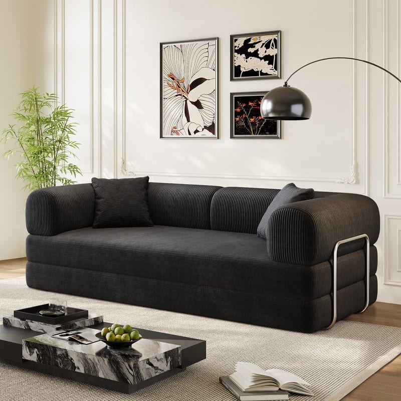 78.8" Convertible Floor Sofa Bed, Corduroy Folding Mattress Sofa Couch for Small Spaces ,No Assembly