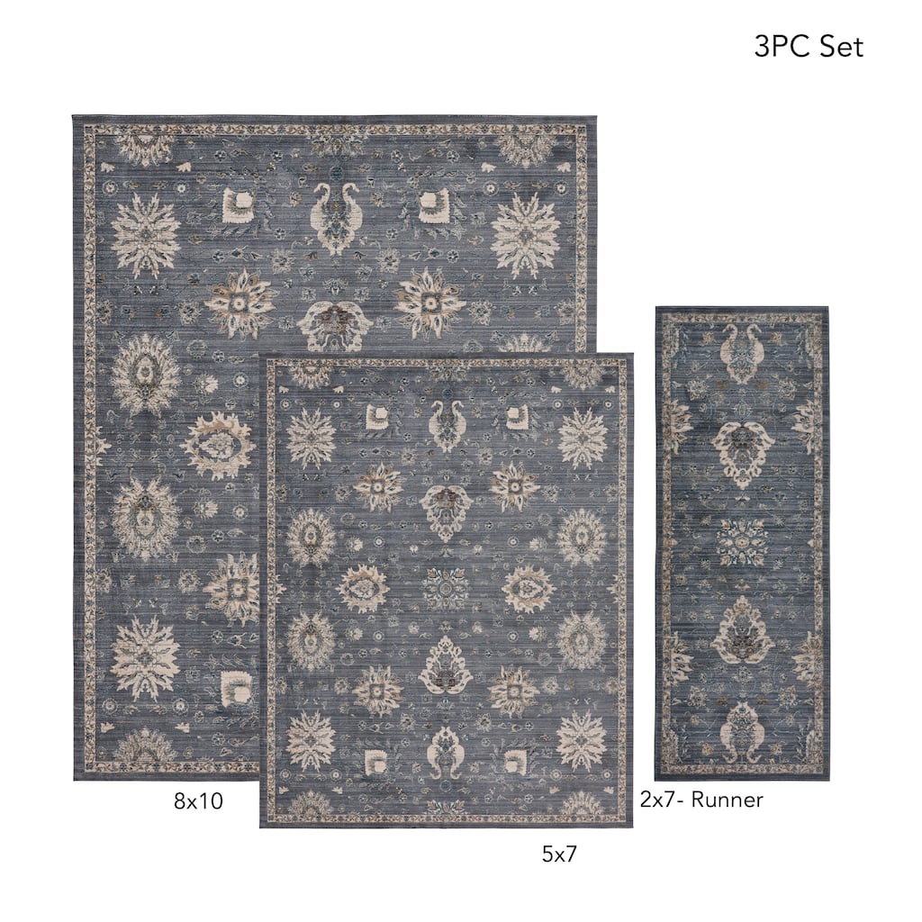 Gertmenian Hurston 3PC Traditional Medallion Area Rug Set, 2x7, 5x7, and 8x10 - 3PC Set