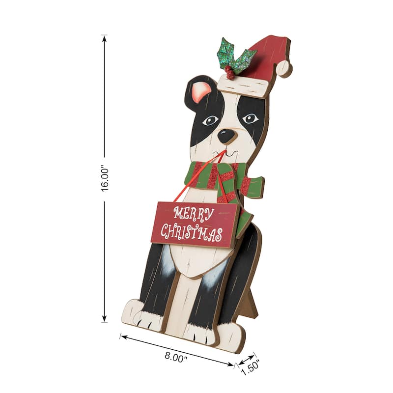 Glitzhome 16"H Wooden Christmas Dog Figurines Table or Wall Decor