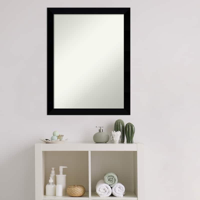 Non-Beveled Wood Bathroom Wall Mirror - Black Museum Frame - Black Museum