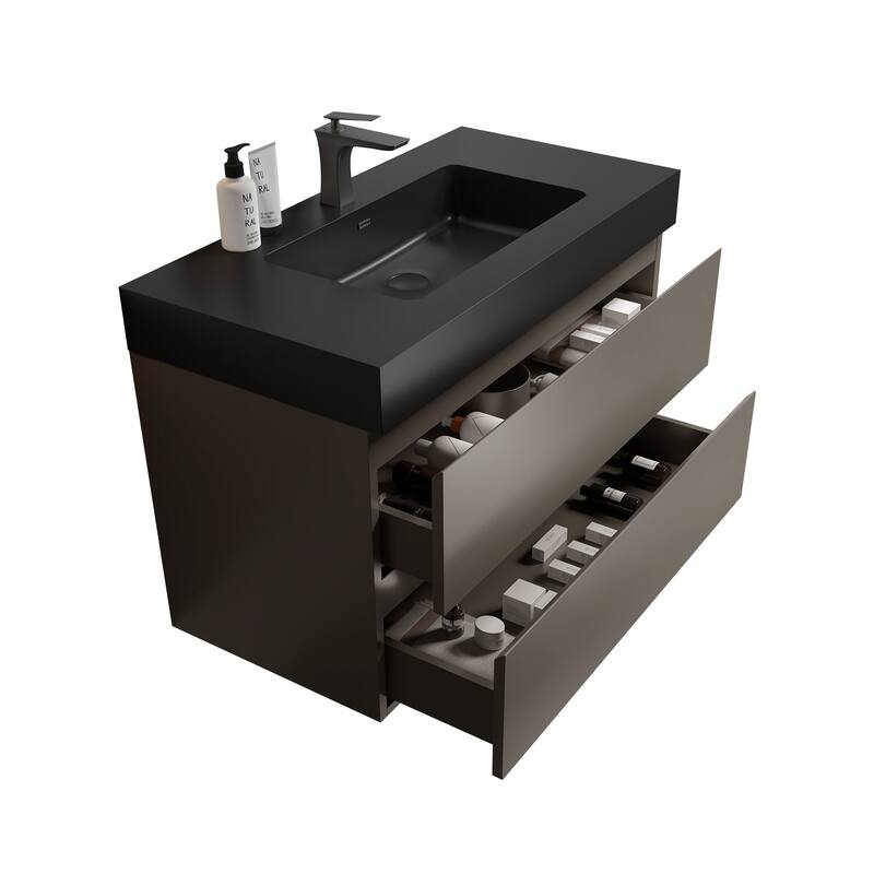 Modern 30" Alice Floating Bathroom Vanity with Rosewood Finish, Handle-Free Design, Silent Soft-Closing Drawers