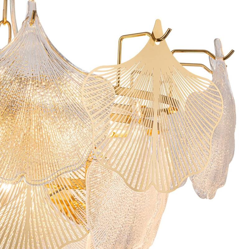 Ginkgo 8-Light Ribbed Textured Glass Round Leaf Chandelier - 23.6in