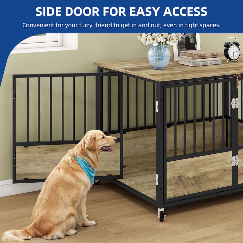 Moasis 38"/43" Dog Crate Furniture with Wheels & Double-Doors