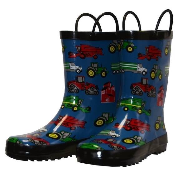 Foxfire For Kids Green with Constuction Equipment Rubber Boots Matte Finish