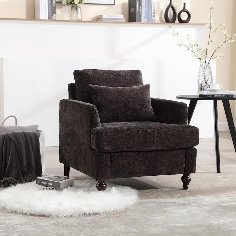 Roomfitters Tufted Wood Frame Accent Chair, Mid-Century Lounge Club Chair with Studded Trim for Bedroom or Living Room - Black