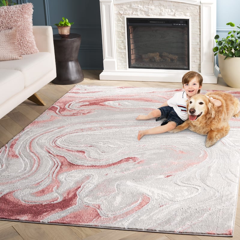SAFAVIEH Meadow Gundela Modern Abstract Rug - 3'  x  5' - Light Grey/Pink - Rectangle