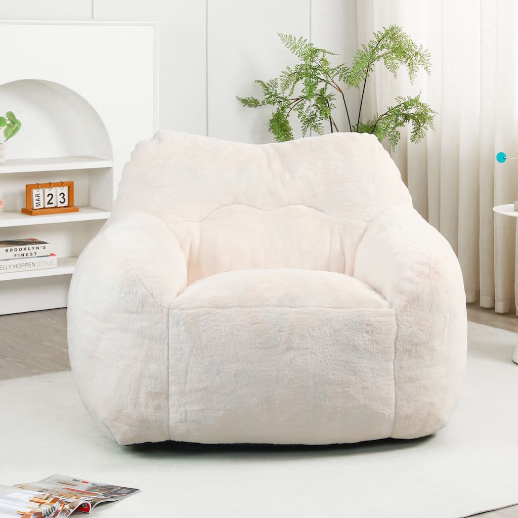 Faux Fur Bean Bag Chair, High-Density Memory Foam Lounge Chair, Fluffy Lazy Sofa Chair with Armrests & High Back