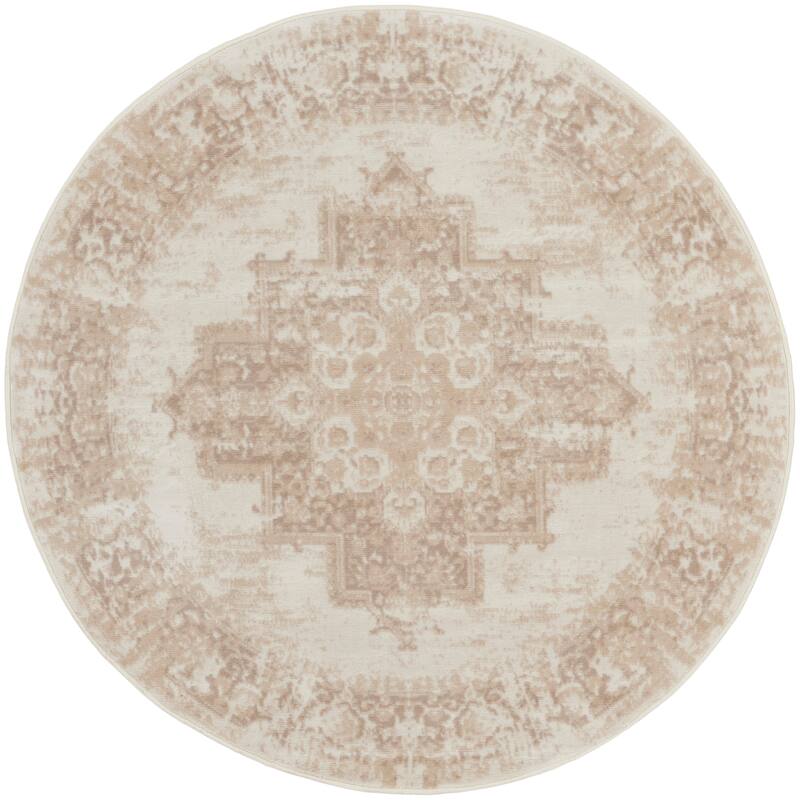 Nourison Grafix Distressed Vintage Medallion Area Rug - 5'3" Round - Ivory/Beige