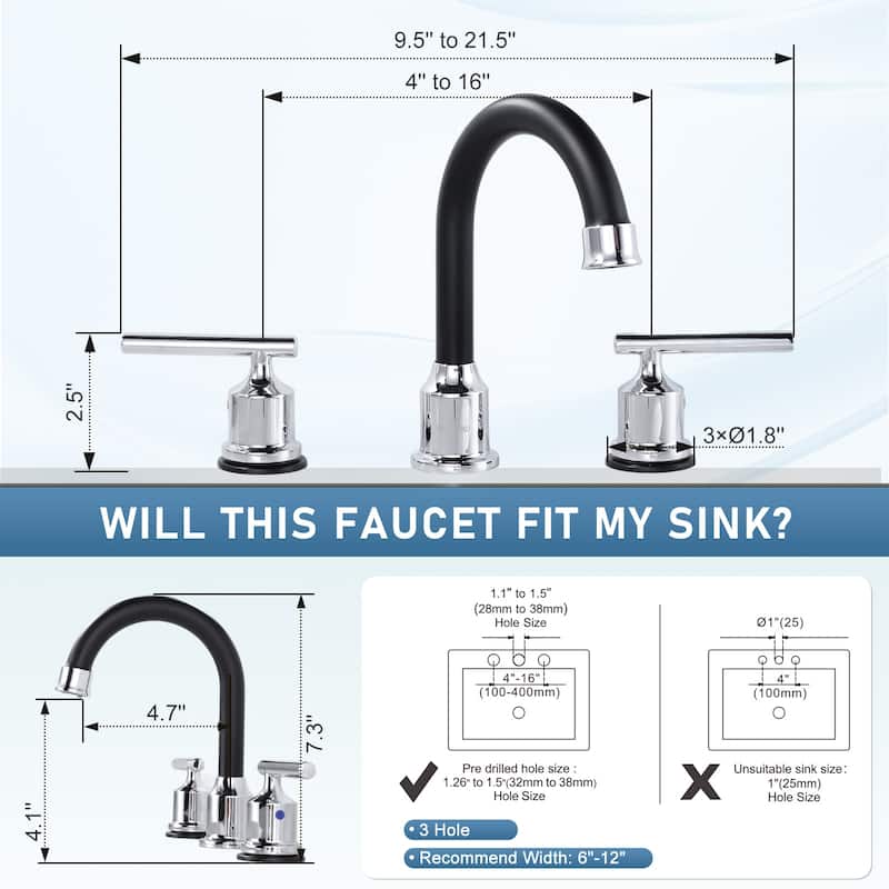 WOWOW 8 in. Widespread Double-Handle Bathroom Faucet with Drain Kit