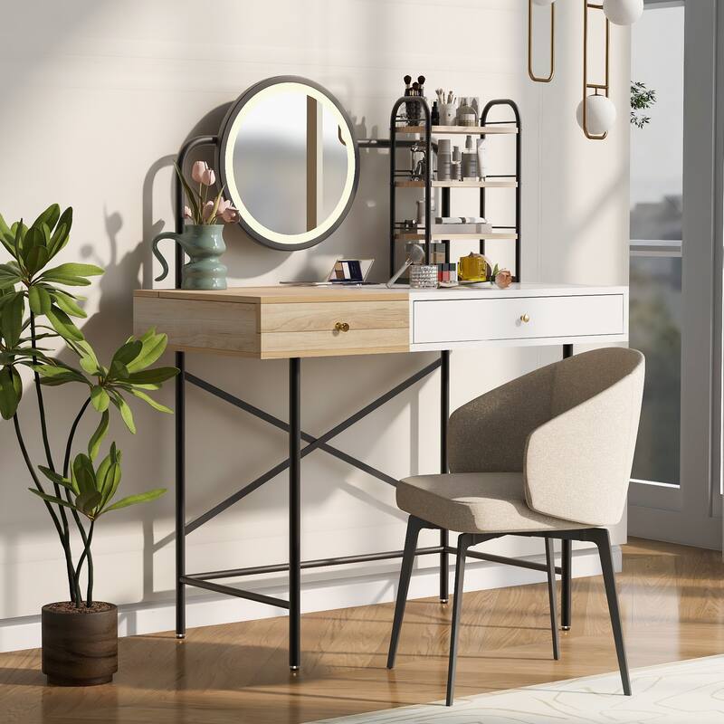 40" Black Vanity Desk Lighted Mirror & Wireless Charging