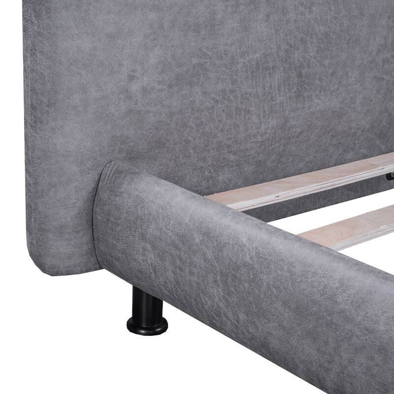 Queen Size Upholstered Platform Bed Frame with Two Large Headrests and Thick Fabric,Polyester