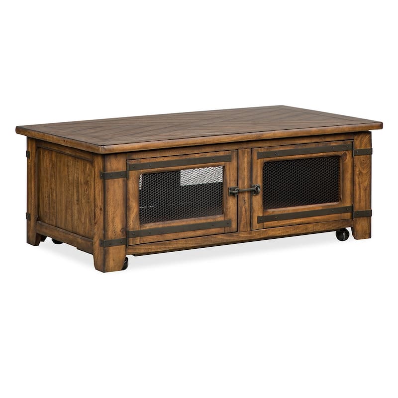 Magnussen Home Chesterfield Farmhouse Timber Lift Top Storage Cocktail Table with Casters - 50''W x 28''D x 18''H
