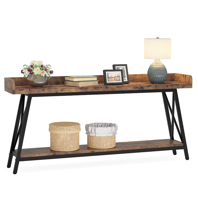 70.9 inch Long Entryway Table, Narrow Sofa Console Table Behind Couch Brown - Brown