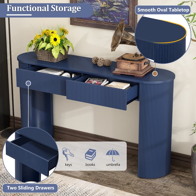 54" MDF Console Table with Fluted Design and Two Drawers for Living Room