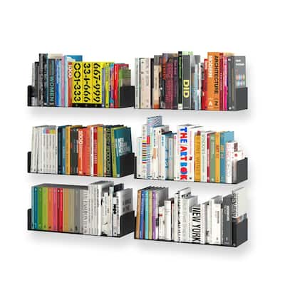 Wallniture Bali Bookshelf U Shape Metal Floating Shelves for Books Video Games DVDs (Set of 6)