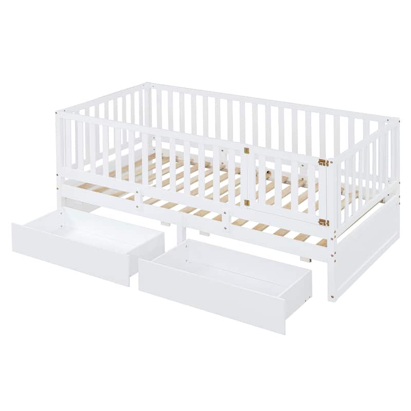 Pine Wood Daybed with Removable Fence Guardrails & Dual Storage Drawers by Harper&Bright Designs