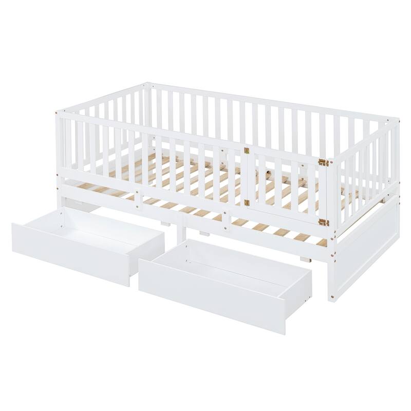 Wood Floor Bed Daybed Bed Frame with 2 Drawers