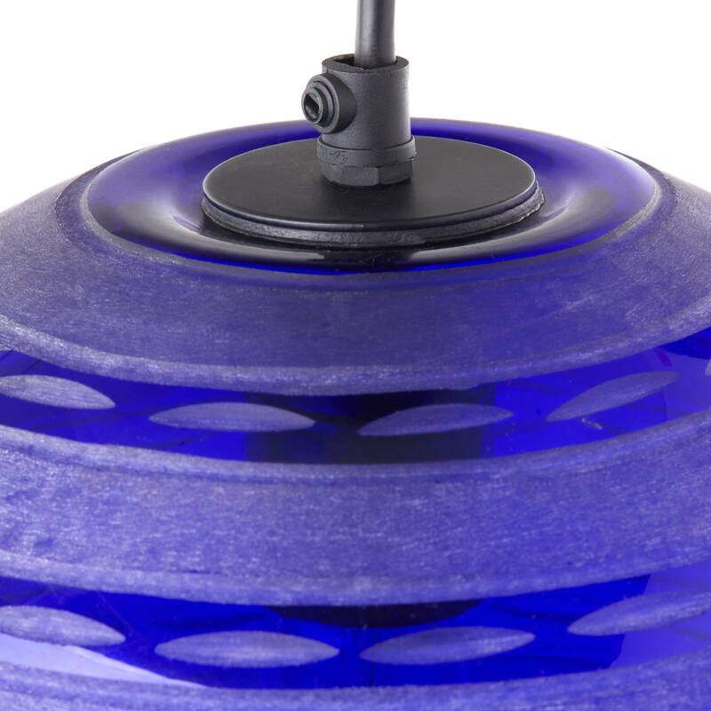 Hayley River of Goods Black Metal and Blue Blown Glass 9.5-Inch Pendant Light with Adjustable Hanging Cord - 9.5" x 9.5" x 64"