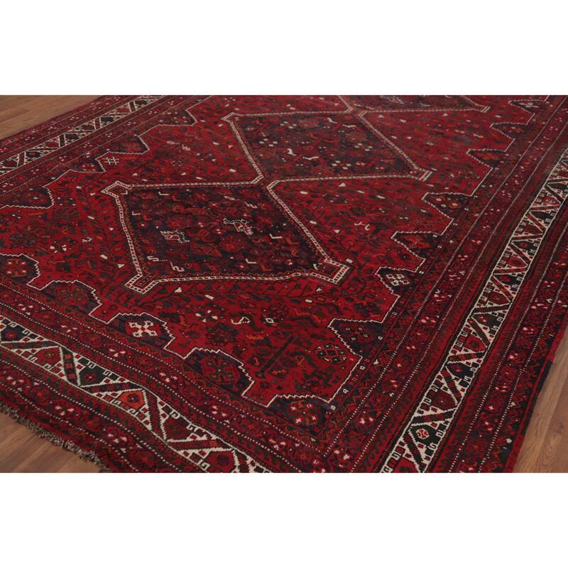 Tribal Geometric Qashqai Persian Vintage Rug Handmade Wool Carpet - 7'7" x 10'9"