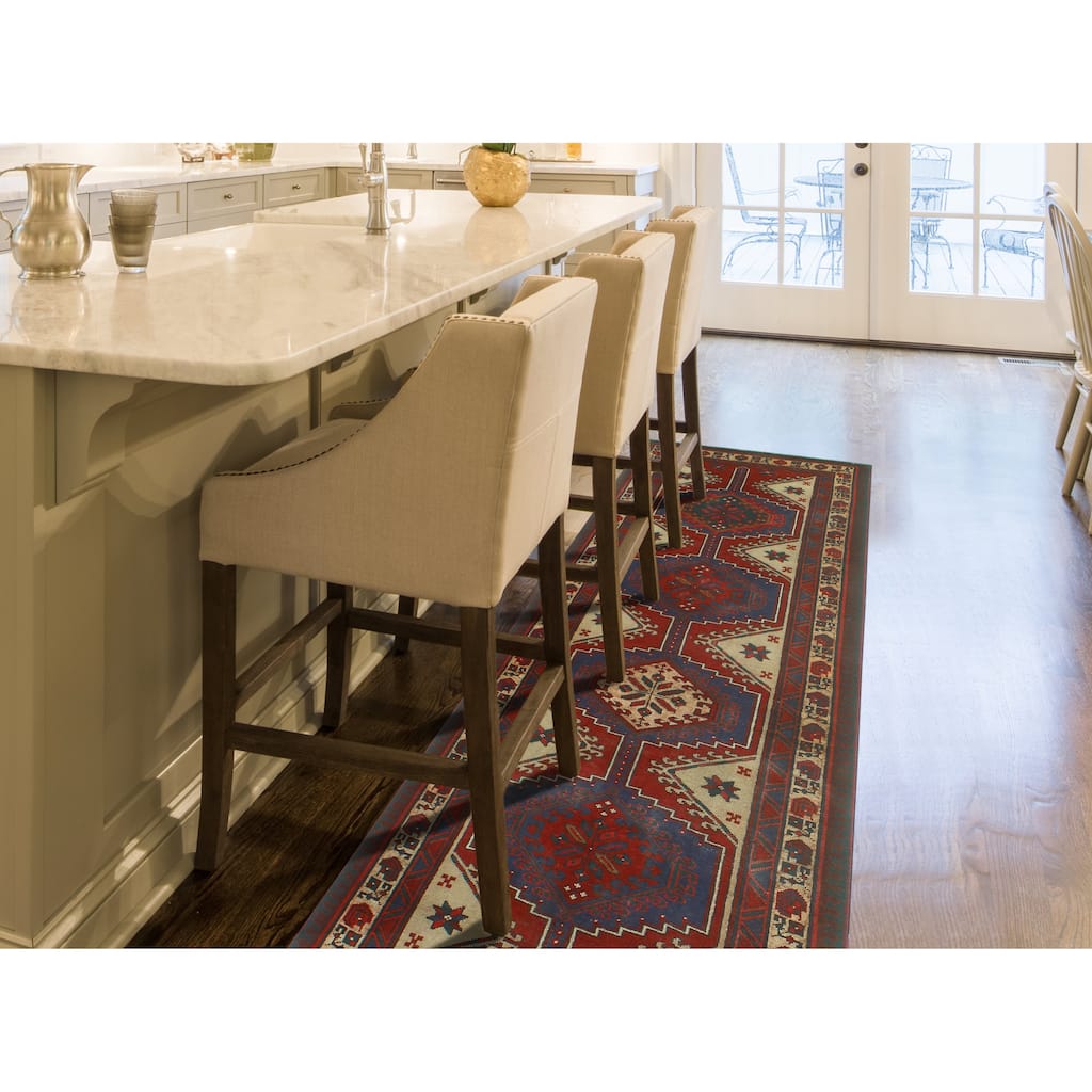 Fine Vintage Distressed Golnaz Red/Blue Runner - 3'3" x 10'9"