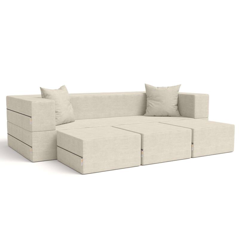 Porch & Den California King Convertible Sleeper Sofa and Ottomans