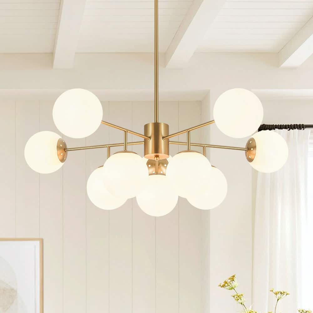 Mid-century 10-Light Sputnik Living Room Frosted Glass Orb Chandelier - 38.0 in