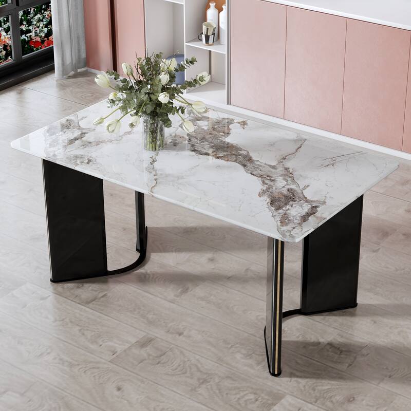 Modern 5 Piece Dining Table Set for 4, Faux Marble Kitchen Table Set with 1 Rectangle Table and 4 Dining Chairs for Small Place