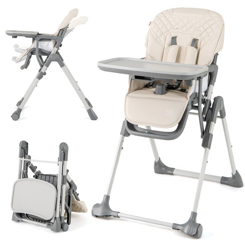 Gymax Foldable High Chair for Babies & Toddlers w/ Footrest Detachable - Beige