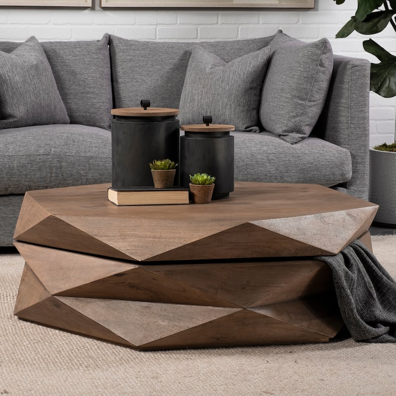 Arreto Medium Brown Solid Wood Hexagonal Coffee Table w/ Storage - 48.0L x 48.0W x 15.0H