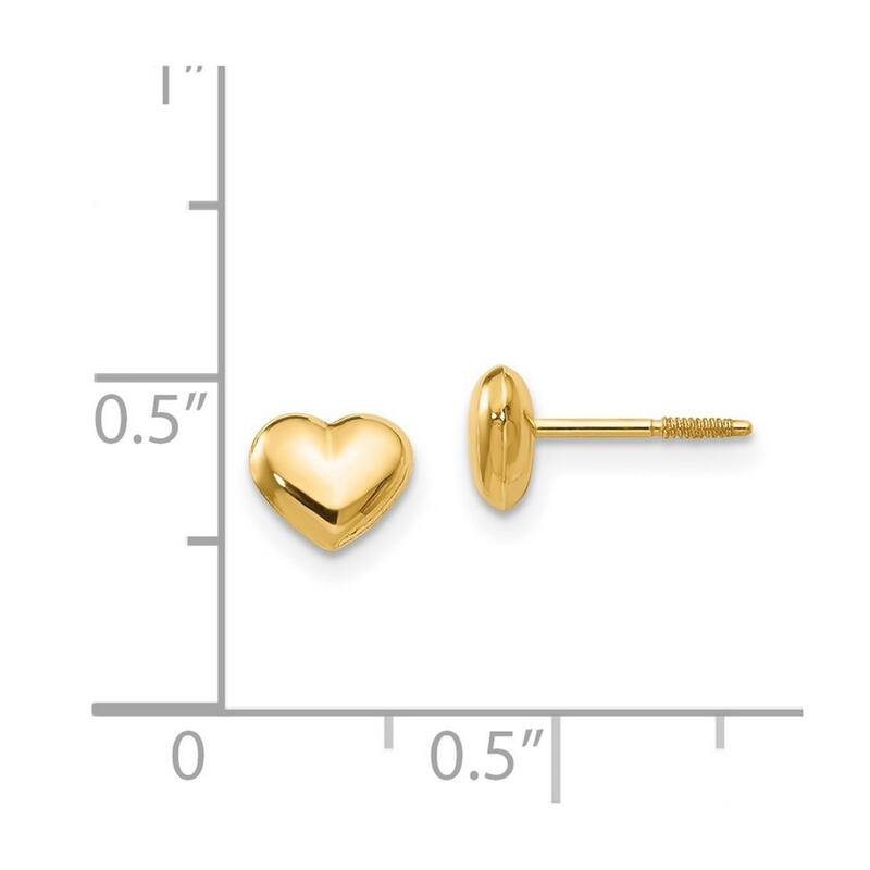 Curata 14k Yellow Gold Polished Small 6mm Heart Screw back Post Earrings