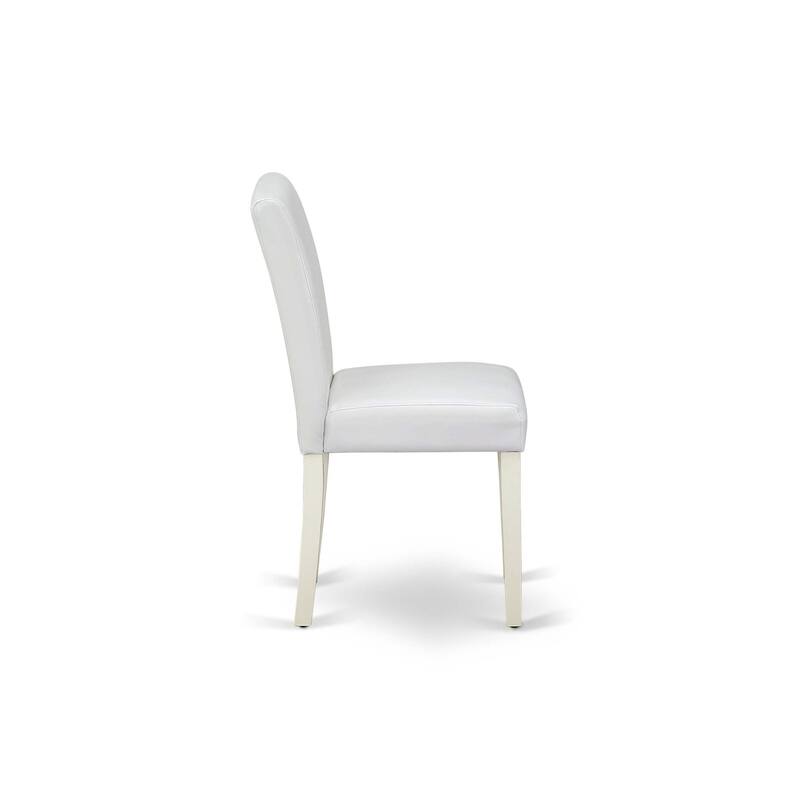 East West Furniture Dining Table Set- a Wooden Table and White Faux Leather Upholstered Chairs, Linen White(Pieces Options)