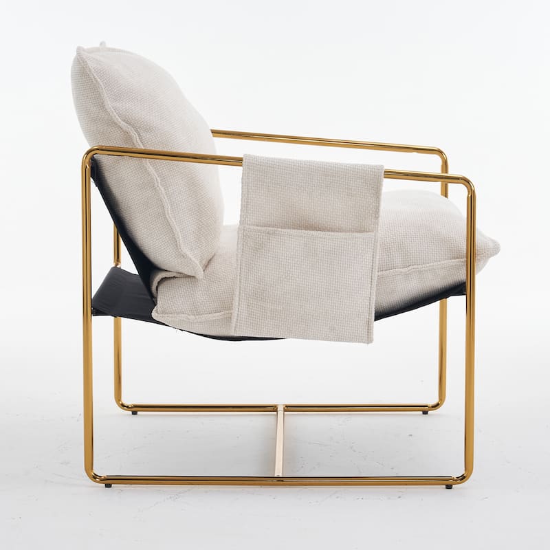 30.7" Arm Chair with Metal Frame and Gold Accents (Set of 2)