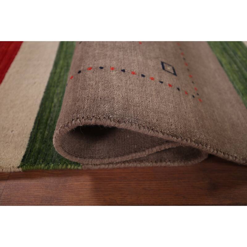 Brown Striped Gabbeh Oriental Accent Rug Handmade Wool Carpet - 3'11"x 5'7"