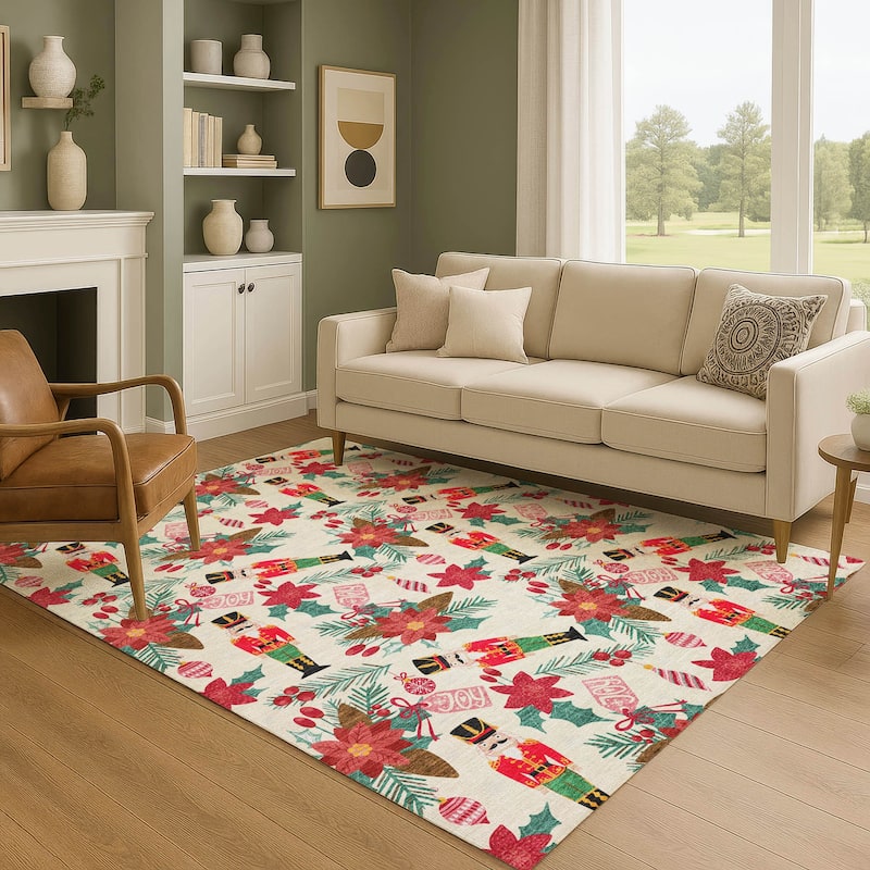 Premium Washable Super Soft Holiday Nutcracker Mayfield Rug - Ivory - 5' x 7'6"