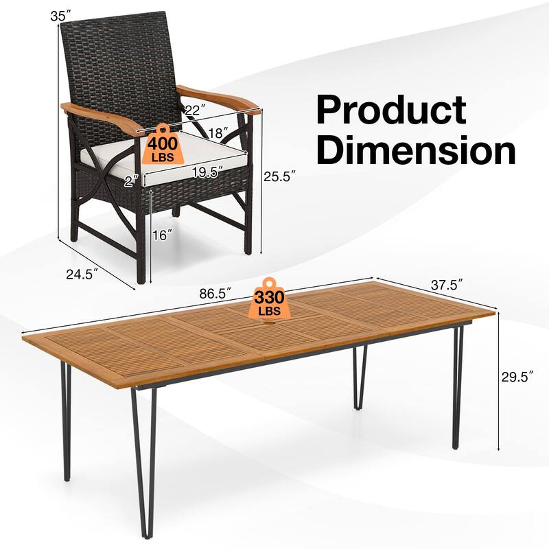 Gymax 9 PCS Outdoor Patio Dining Set Armchairs Set of 8 & Acacia Wood