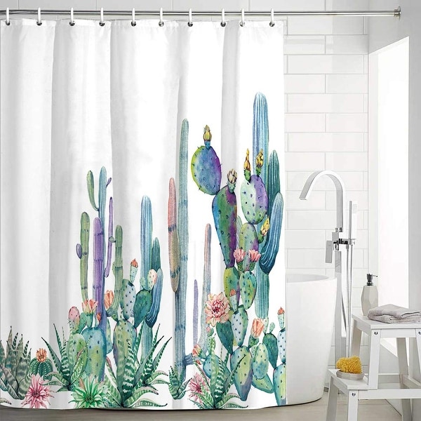 Cactus flower Shower Curtain Bathroom Waterproof Polyester Fabric & 12 Hooks 