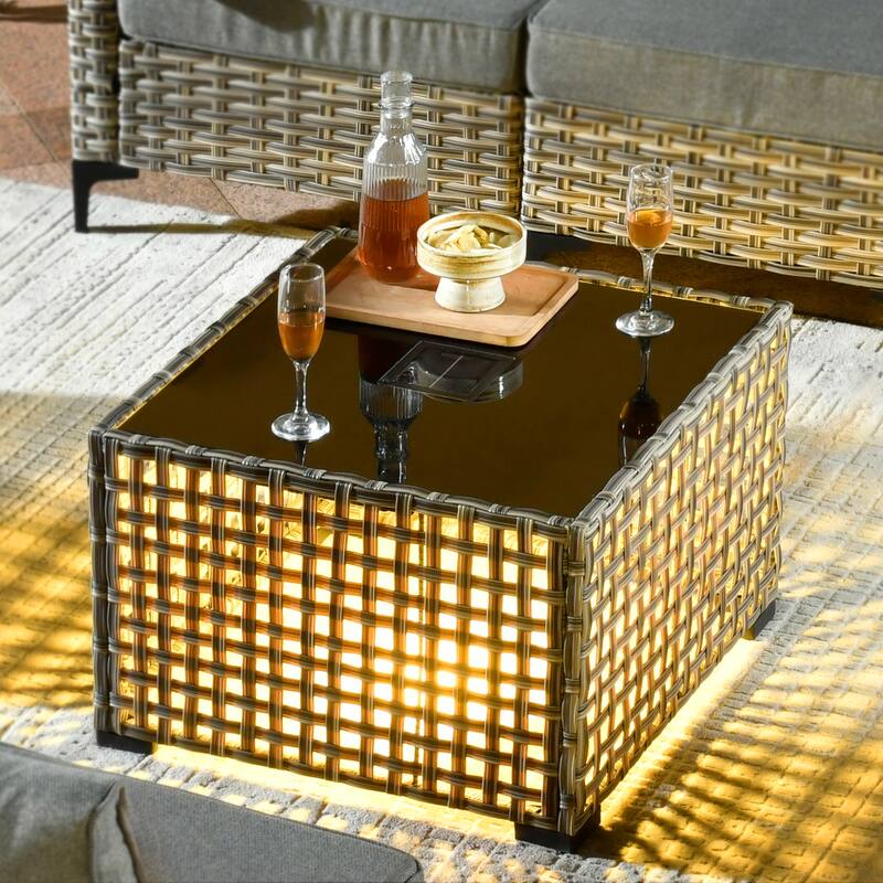 XIZZI 9-piece Patio Furniture Outdoor Wicker Chair Set with Fire Table