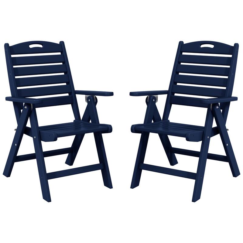 Coastline Patio Folding Highback Dining Chair Set of 2 - Navy Blue