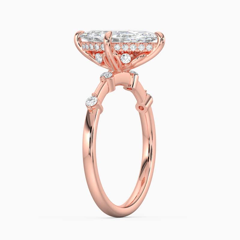 Auriya 14k Gold Petite Diamond Station Marquise Lab Grown Hidden Halo Engagement Ring 1.00 to 5.00 ct. tw.(F-G, VS)