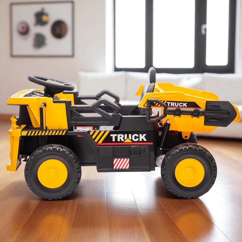 12V Kids Ride On Dump Truck with Remote Control, Electric Dump Bed, Bluetooth Music, LED Lights, Speed & Volume Adjustment