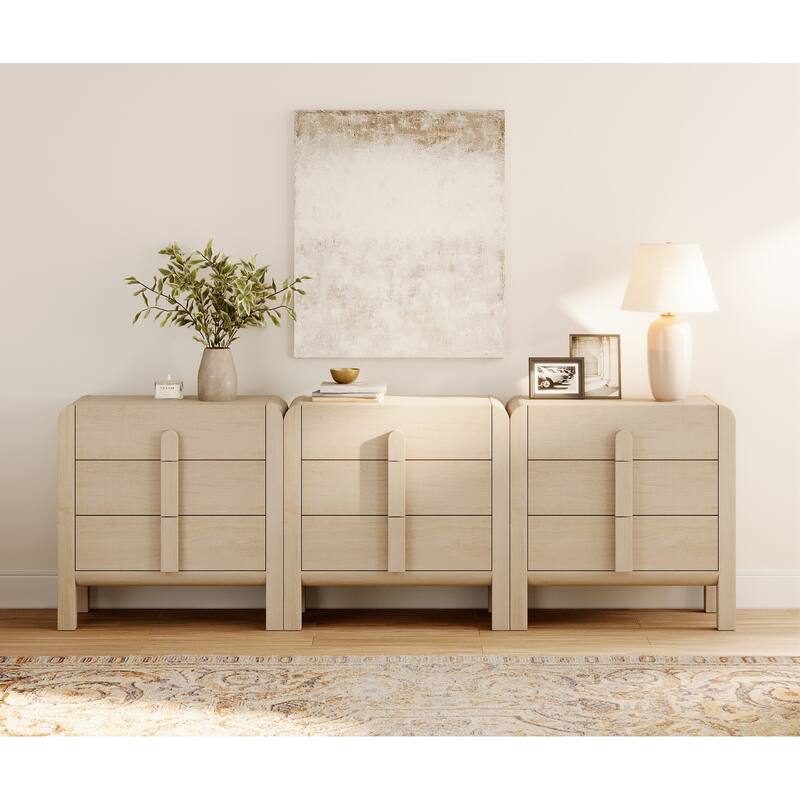WAMPAT Wood Dresser For Bedroom, Mid Century Modern Chest Of Drawers With Storage, 9 Drawer Dresser With Curved Profile Design - Light Oak