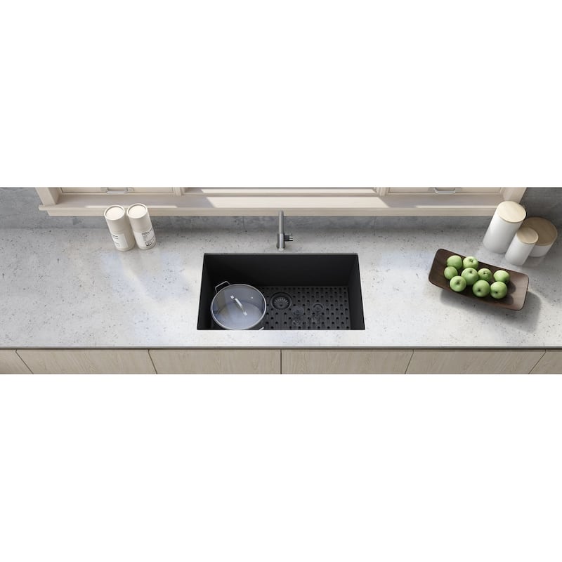 Ruvati 30 x 18 inch Granite Composite Undermount Single Bowl Kitchen Sink - Midnight Black - RVG2030BK
